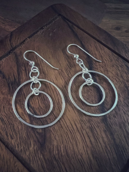 Forged sterling double hoop earrings