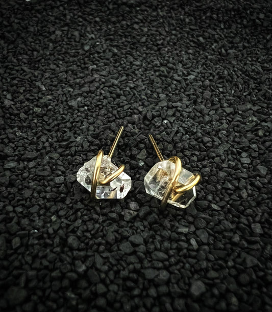 Gold-fill wrapped Herkimer Diamond studs