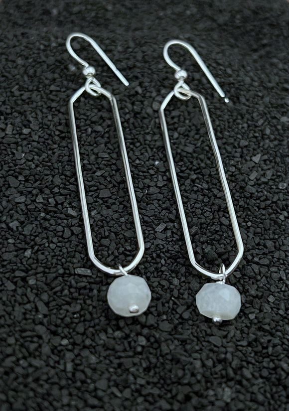 Sterling silver hammer textured oval hoops with moonstone