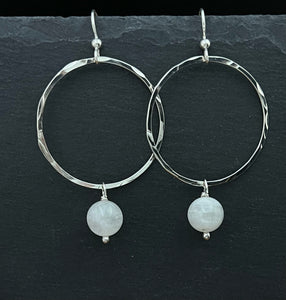 Sterling silver hoop earrings with moonstone gemstones