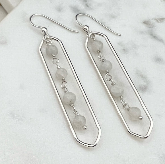 Sterling silver hammer textured oval hoops with moonstone