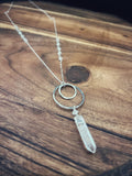 Forged sterling double disk necklace with quartz