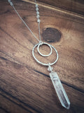 Forged sterling double disk necklace with quartz
