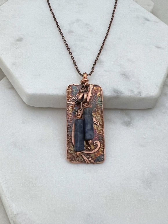 Acid etched copper necklace with sodalite gemstones