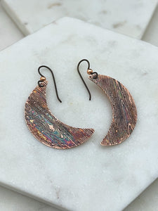 Crescent moon copper earrings