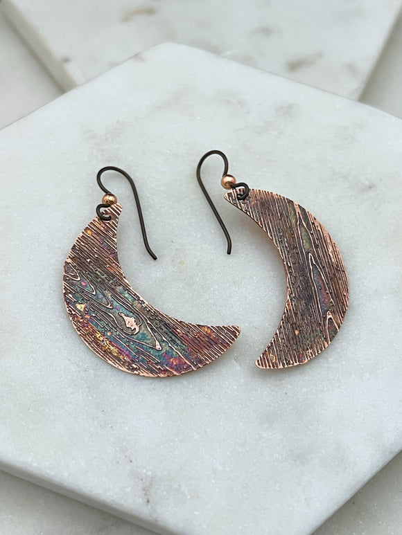 Crescent moon copper earrings