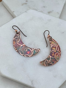 Crescent moon copper earrings
