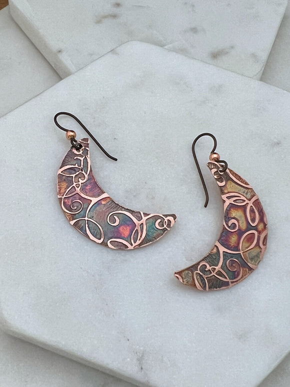Crescent moon copper earrings