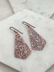 Acid  etched copper earrings