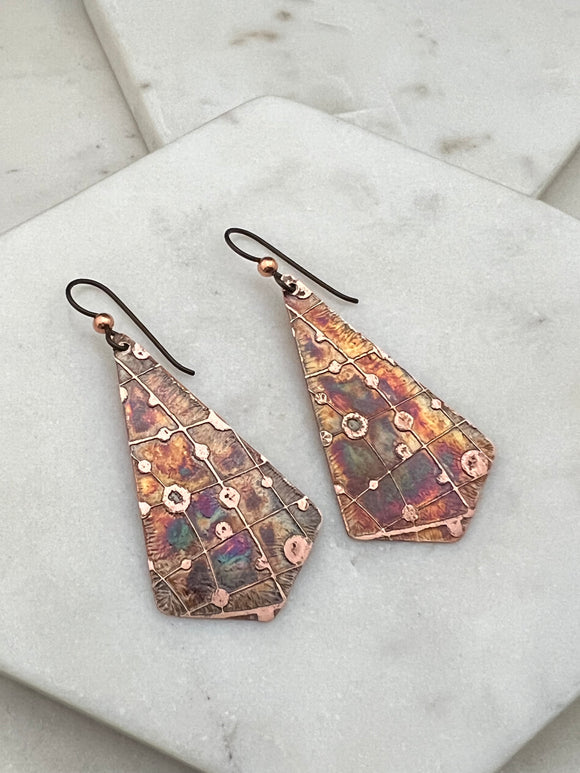 Acid etched copper earrings