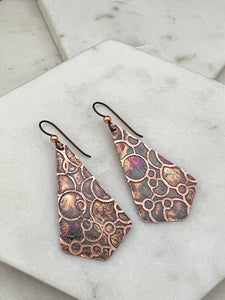 Acid etched copper earrings
