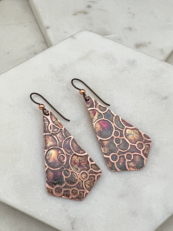Acid etched copper earrings