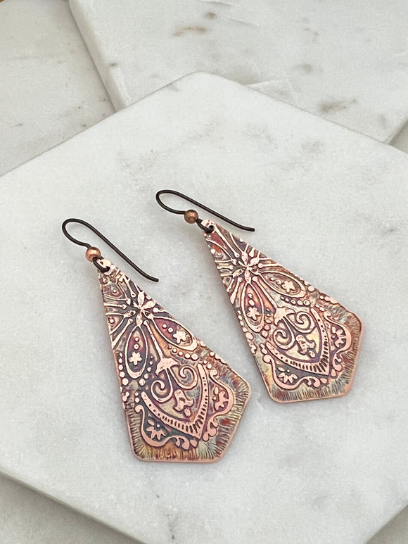 Acid etched copper earrings