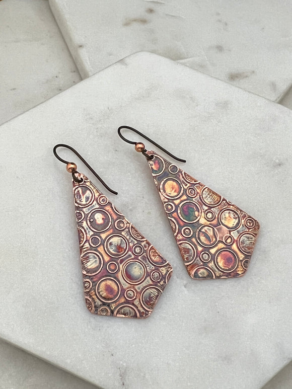 Acid etched copper earrings