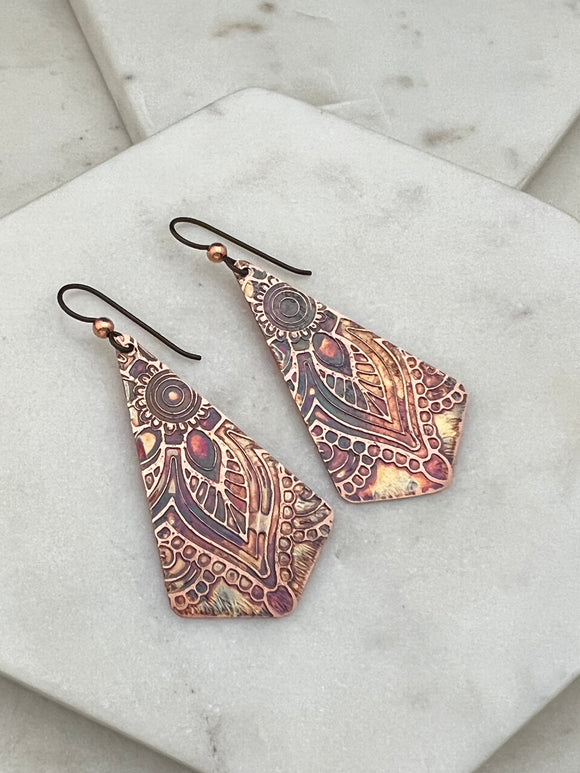 Acid etched copper earrings