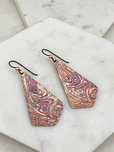 Acid etched copper earrings