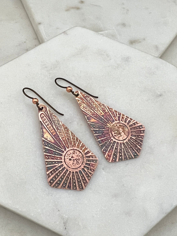 Acid etched copper earrings