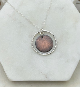 Sterling silver hoop with copper disk necklace