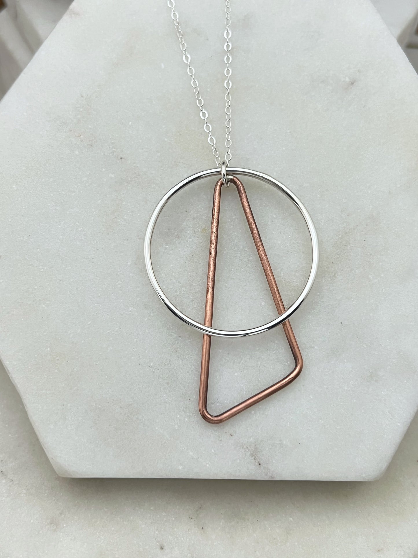 Long sterling silver and copper mixed metal necklace