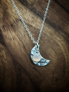 Sterling silver moon necklace with peach moonstone
