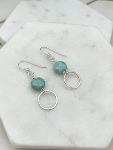 Sterling silver forged hoop earrings with amazonite