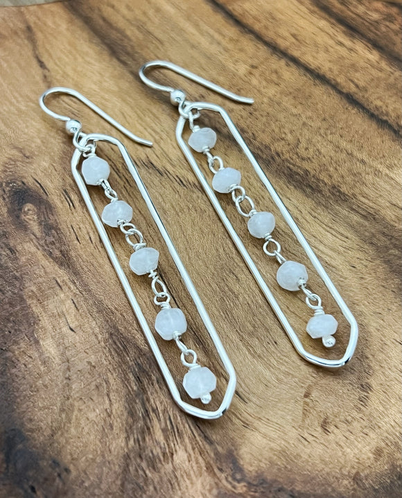 Sterling silver oval hoops with moonstone