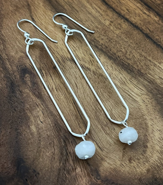 Sterling silver oval hoops with moonstone