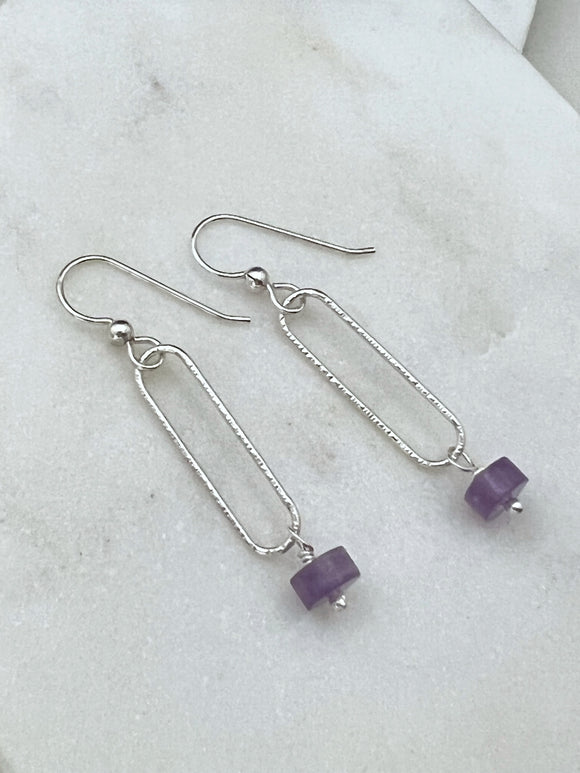 Sterling silver oval hoops with amethyst