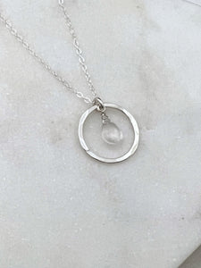 Forged sterling hoop necklace with moonstone