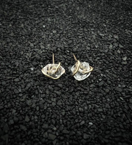 Gold-fill wrapped Herkimer Diamond studs