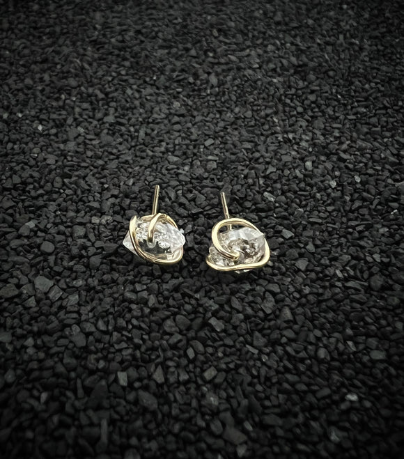 Gold-fill wrapped Herkimer Diamond studs