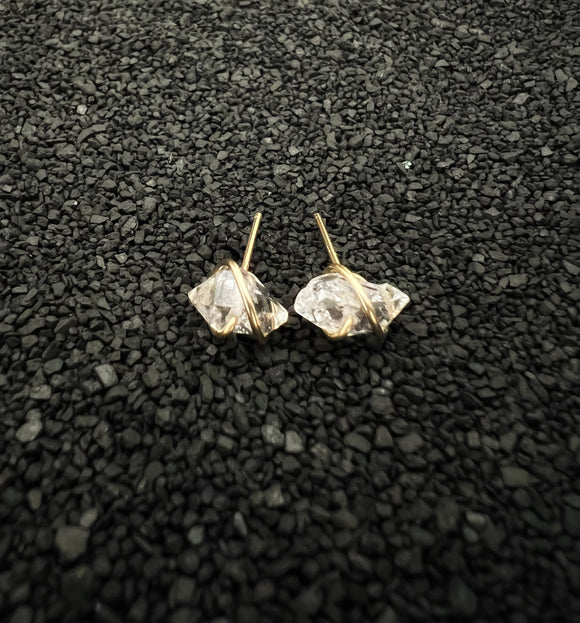 Gold-fill wrapped Herkimer Diamond studs