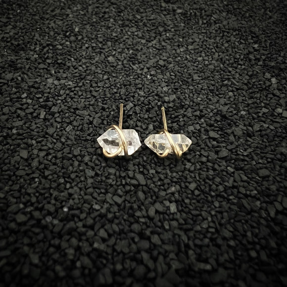 Gold-fill wrapped Herkimer Diamond studs