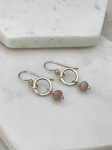 Sterling hoop earrings with peach moonstone