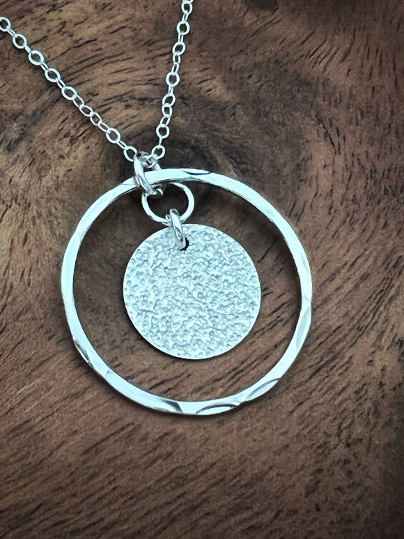 Sterling silver hoop with disk