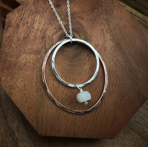 Sterling silver and copper forged hoop necklace with moonstone