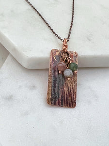 Acid etched copper necklace with India agate gemstones