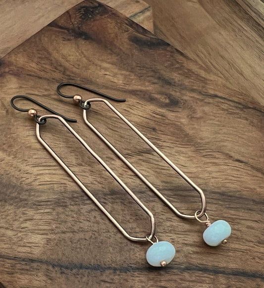 Copper oval hoops with snow quartz gemstones