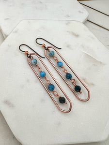 Copper oval hoops with apatite gemstones