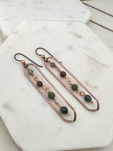 Copper oval hoops with India Agate gemstones