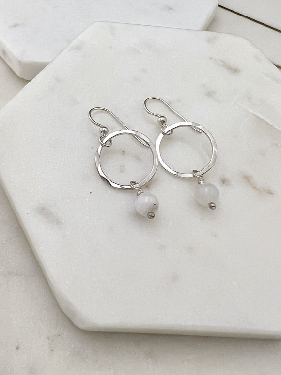 Sterling silver hoops with moonstone