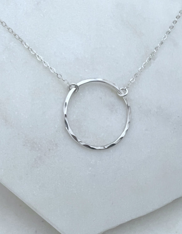 Sterling silver forged hoop necklace