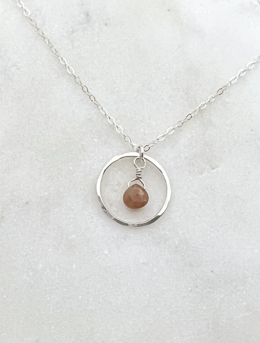 Sterling silver and peach moonstone necklace