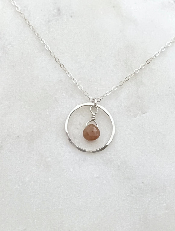 Sterling silver and peach moonstone necklace