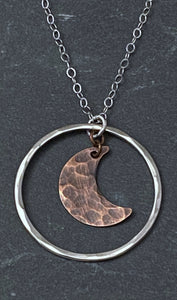 Sterling silver hoop with hanging copper moon necklace