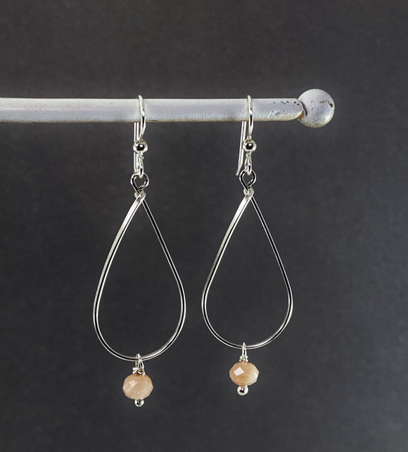 Sterling silver and peach moonstone teardrop earrings