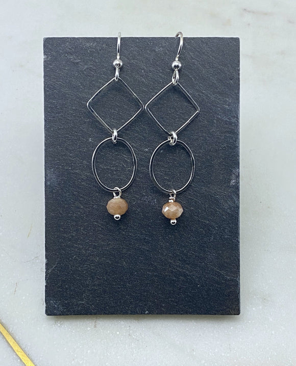 Sterling silver drop earrings with peach moonstone
