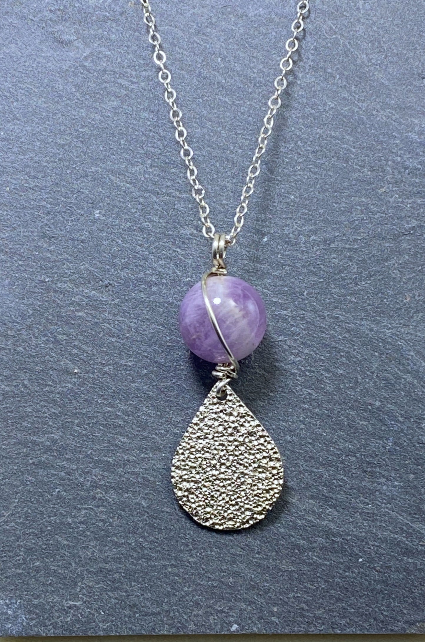 Sterling silver and amethyst teardrop necklace