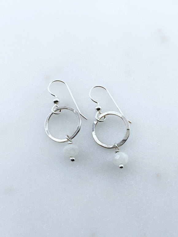 Sterling silver hoop earrings with moonstone