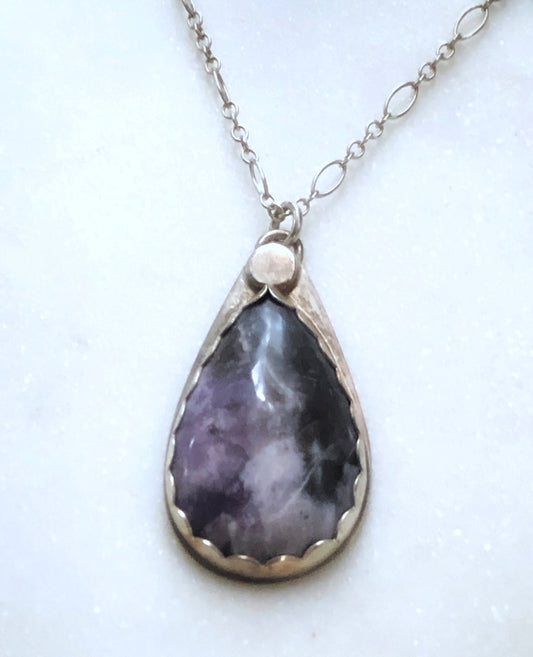 Sterling silver stone set necklace with sugilite gemstone
